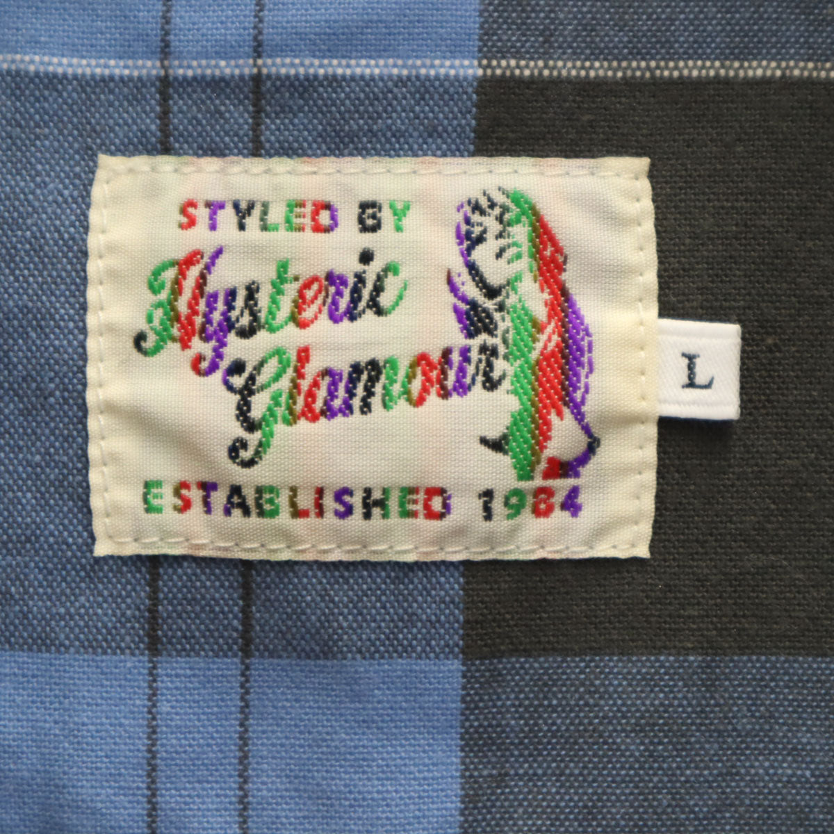 HYSTERIC GLAMOUR ヒステリックグラマー 日本製 チェック柄 長袖 コットンシャツ L ブルー系 メンズ