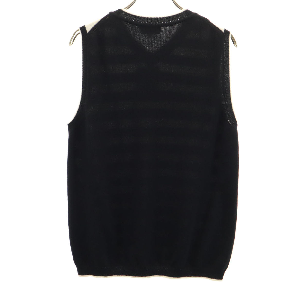 未使用 LANVIN SPORT ランバン スポーツ 日本製 カシミヤ100％ ボーダー柄 ノースリーブ Vネック ニット 40 ブラック レディース