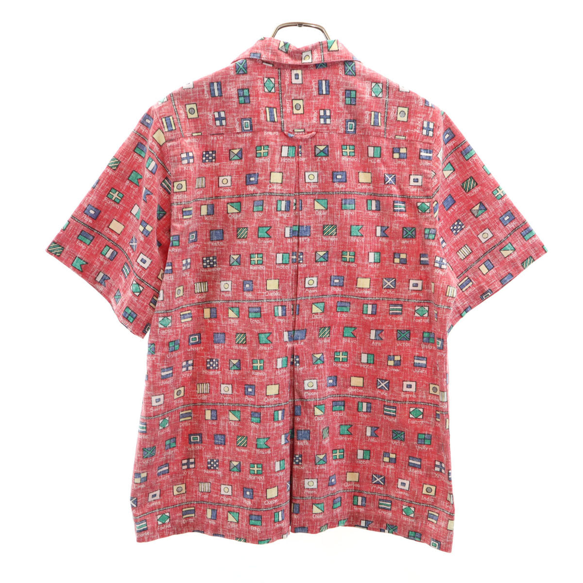 reyn spooner レインスプーナー 80s ヴィンテージ 金タグ リバースプリント 国旗柄 半袖 アロハシャツ S レッド レディース