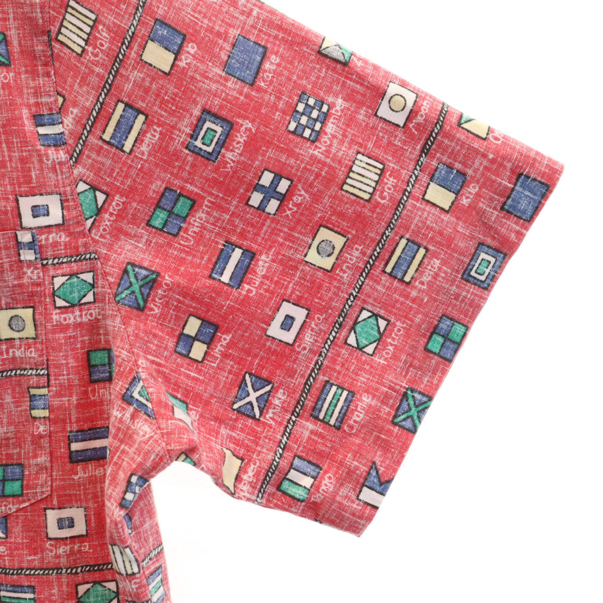 reyn spooner レインスプーナー 80s ヴィンテージ 金タグ リバースプリント 国旗柄 半袖 アロハシャツ S レッド レディース