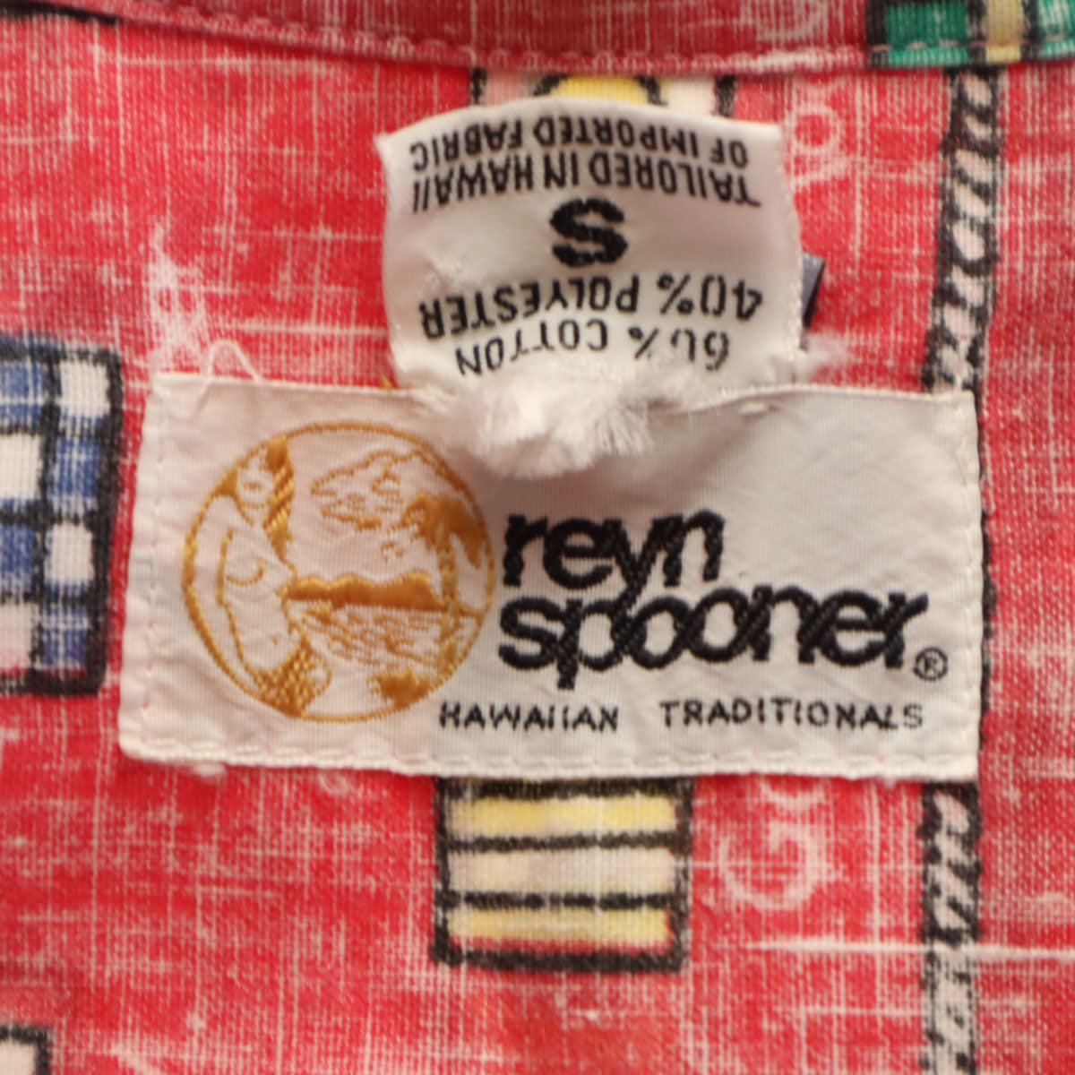 reyn spooner レインスプーナー 80s ヴィンテージ 金タグ リバースプリント 国旗柄 半袖 アロハシャツ S レッド レディース