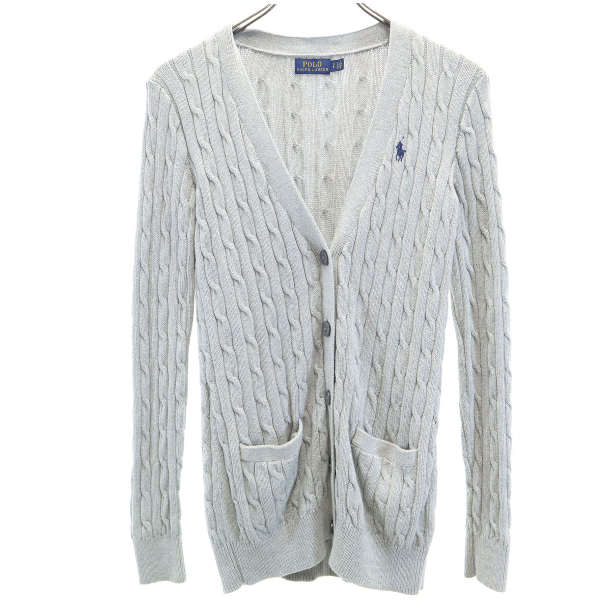 POLO RALPH LAUREN ポロラルフローレン 長袖 アラン コットン ニットカーディガン SP グレー フィッシャーマン レディース
