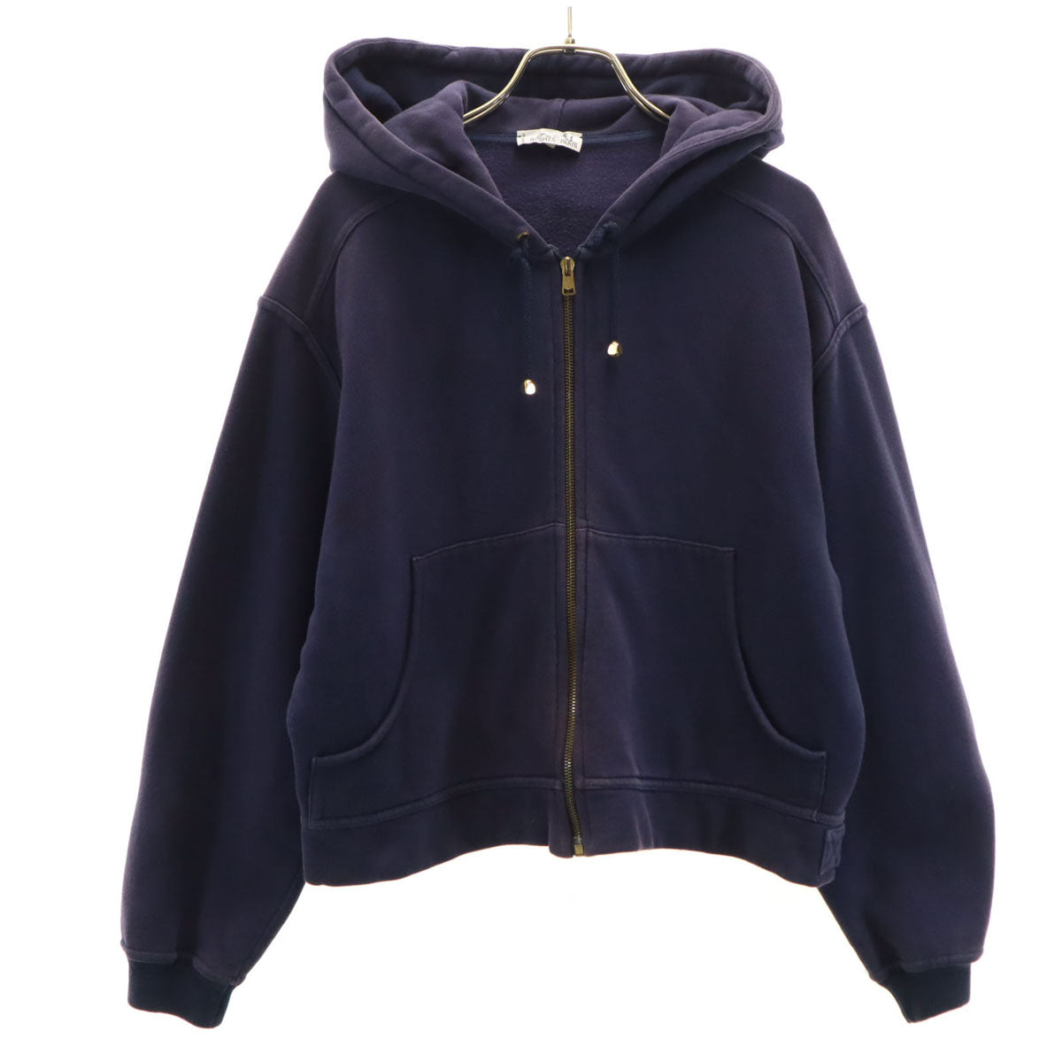 HERMES エルメス イタリア製 長袖 スウェット ジップパーカー S ネイビー 裏起毛 レディース