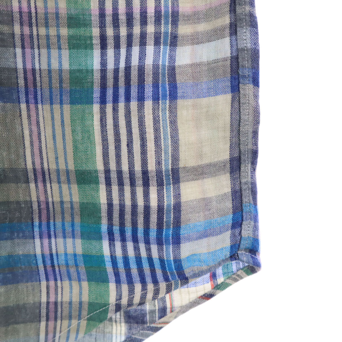 Christian Dior MONSIEUR クリスチャンディオール ムッシュ 90s リネン オールド チェック柄 半袖 シャツ L ブルー系 メンズ