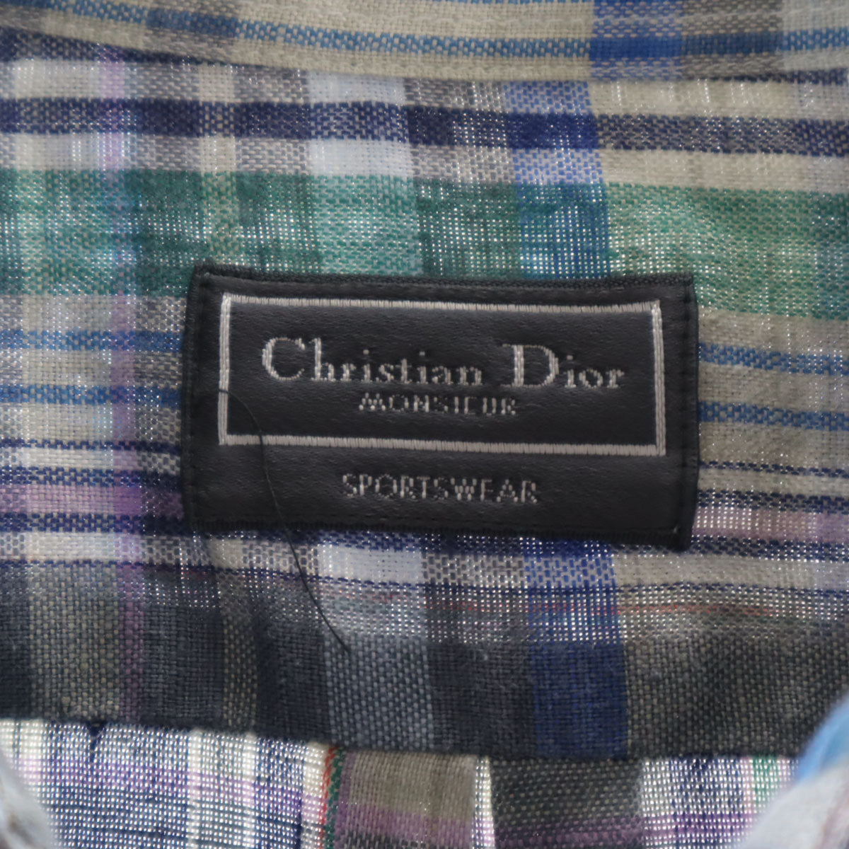Christian Dior MONSIEUR クリスチャンディオール ムッシュ 90s リネン オールド チェック柄 半袖 シャツ L ブルー系 メンズ