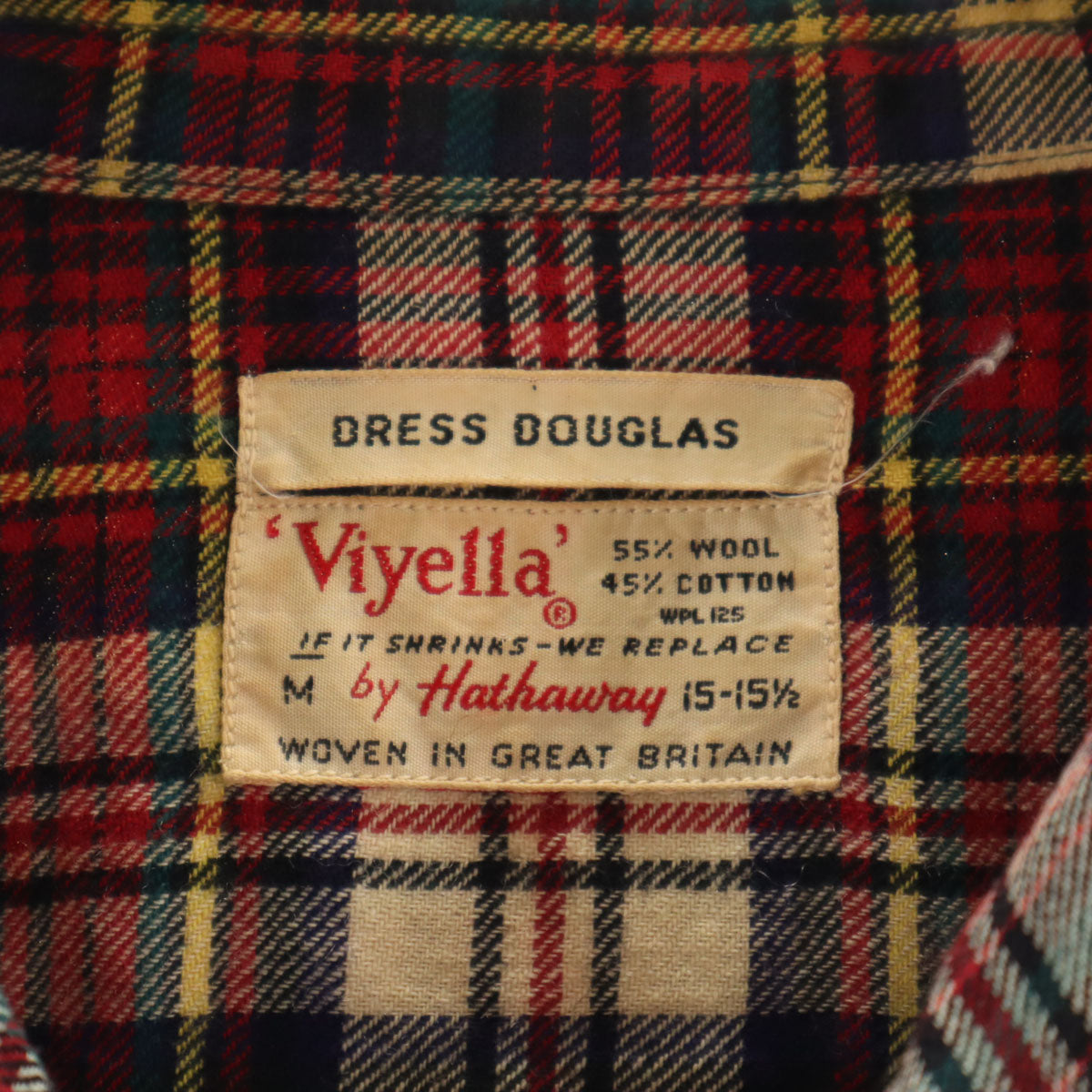 Hathaway ハサウェイ 60s ヴィンテージ 開襟 チェック柄 長袖 オープンカラーシャツ M レッド メンズ