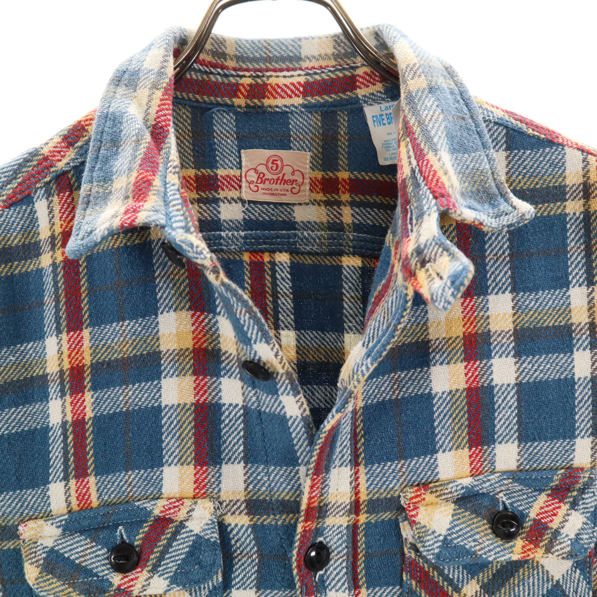 FIVE BROTHER ファイブブラザー USA製 チェック柄 長袖 シャツ L ネイビー系 メンズ
