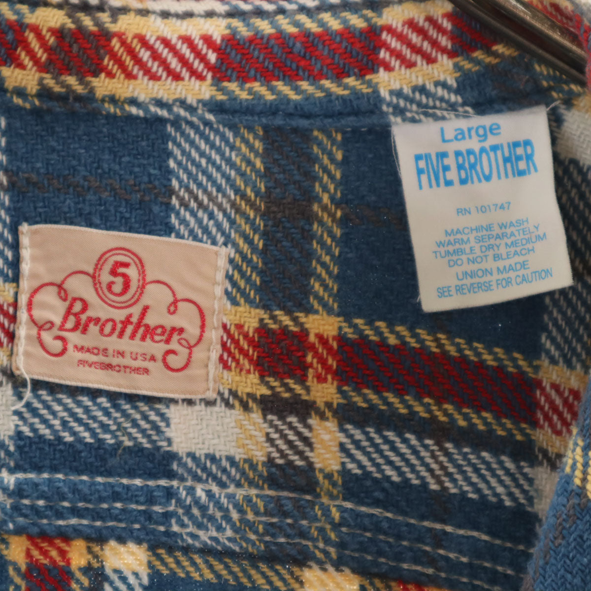 FIVE BROTHER ファイブブラザー USA製 チェック柄 長袖 シャツ L ネイビー系 メンズ