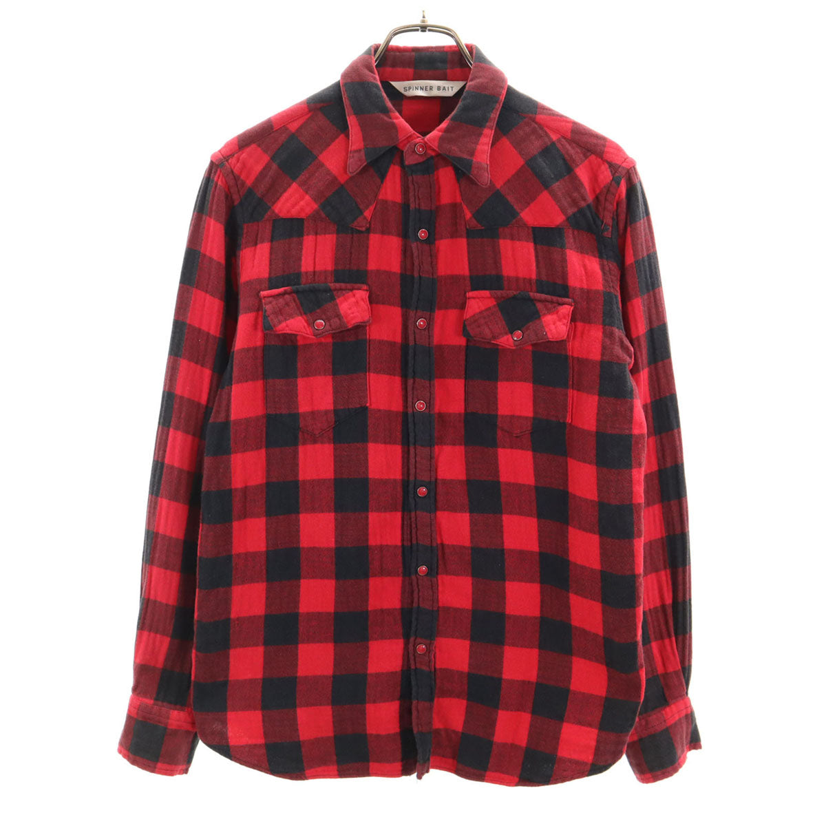 SPINNER BAIT スピナーベイト 日本製 ギンガムチェック柄 長袖 ウエスタンシャツ 赤系 メンズ