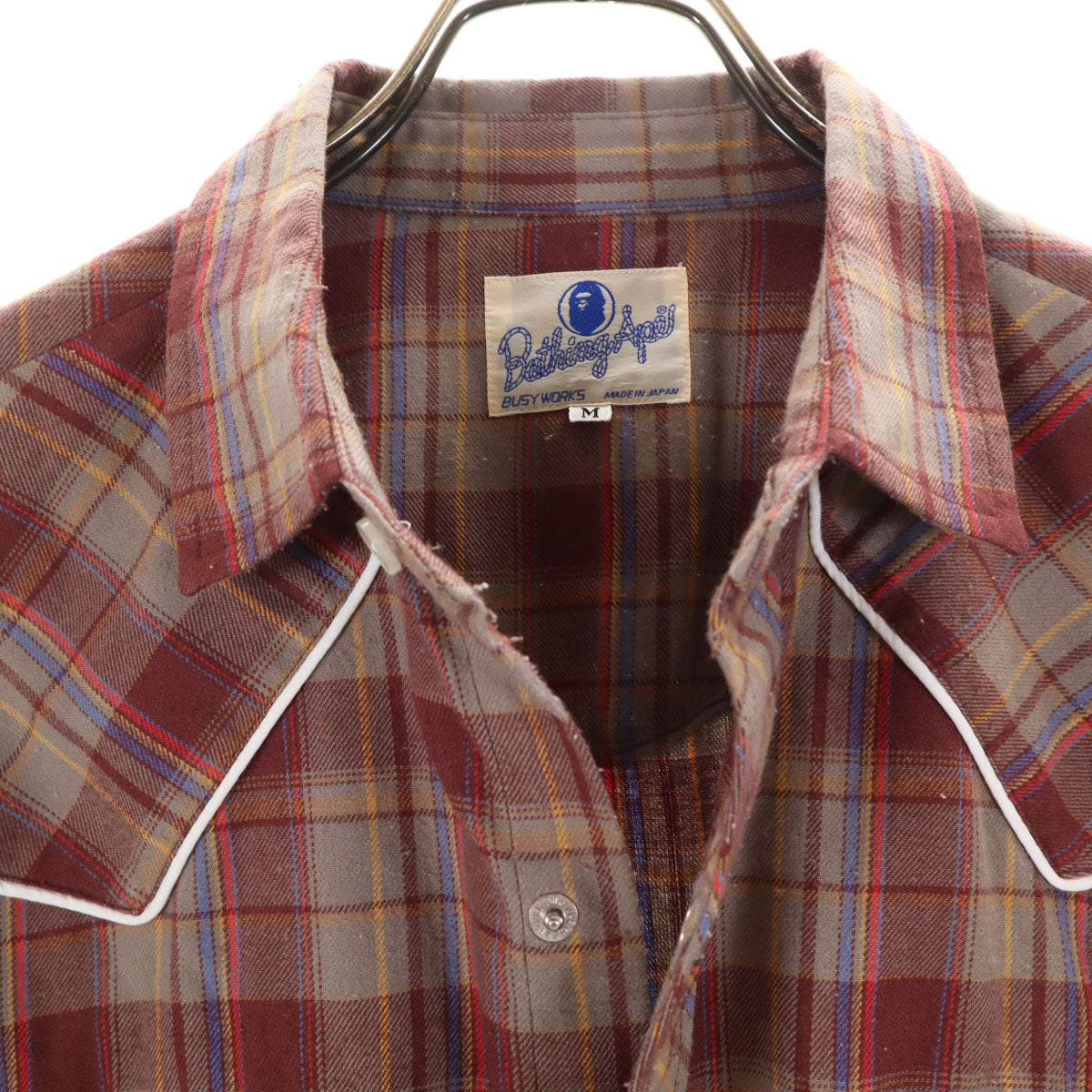 BATHING APE ベイシングエイプ 日本製 チェック柄 長袖 ウエスタンシャツ ブラウン系 メンズ