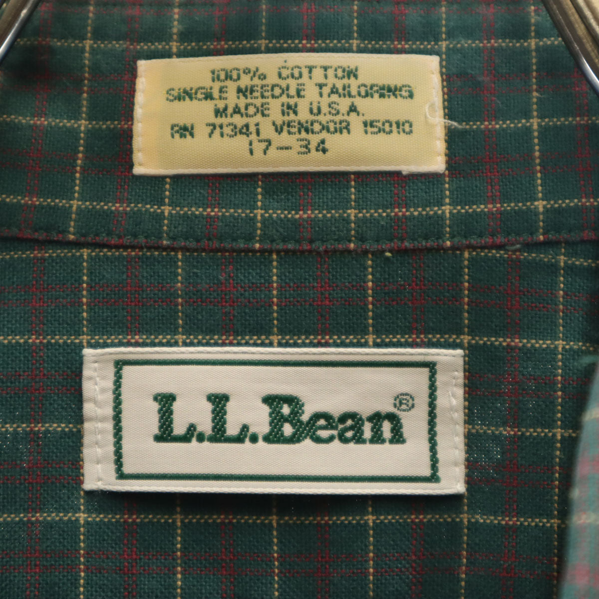L.L.Bean エルエルビーン 80s USA製 ヴィンテージ チェック柄 長袖 ボタンダウンシャツ 17-34 グリーン アウトドア メンズ