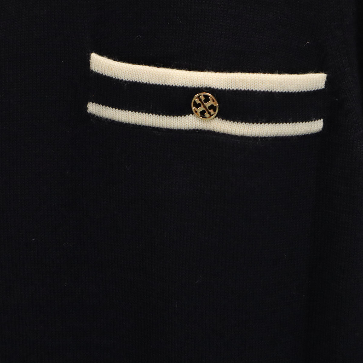 Tory Burch トリーバーチ ウール ノーカラー ニットジャケット XS ネイビー レディース