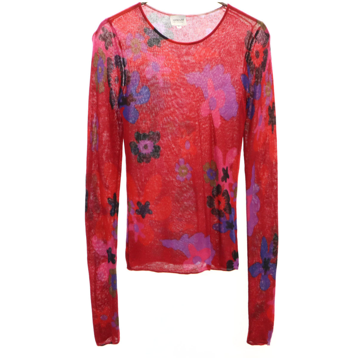 ARMANI アルマーニ シルク カシミアブレンド 花柄 長袖 セーター 40 赤 COLLEZIONI ニット レディース