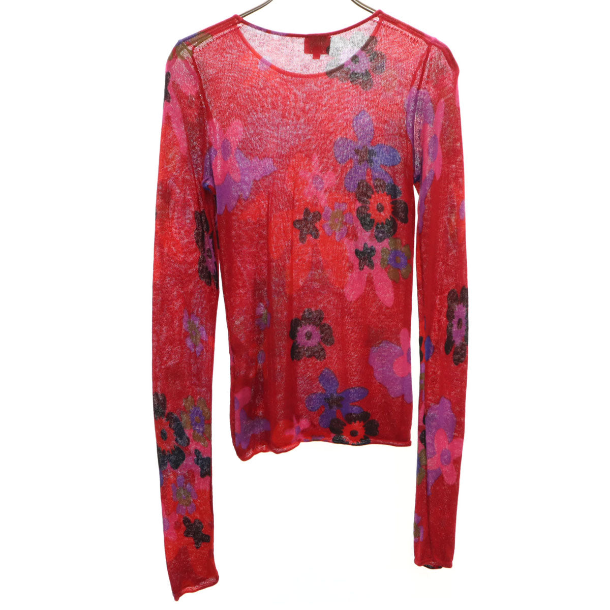 ARMANI アルマーニ シルク カシミアブレンド 花柄 長袖 セーター 40 赤 COLLEZIONI ニット レディース