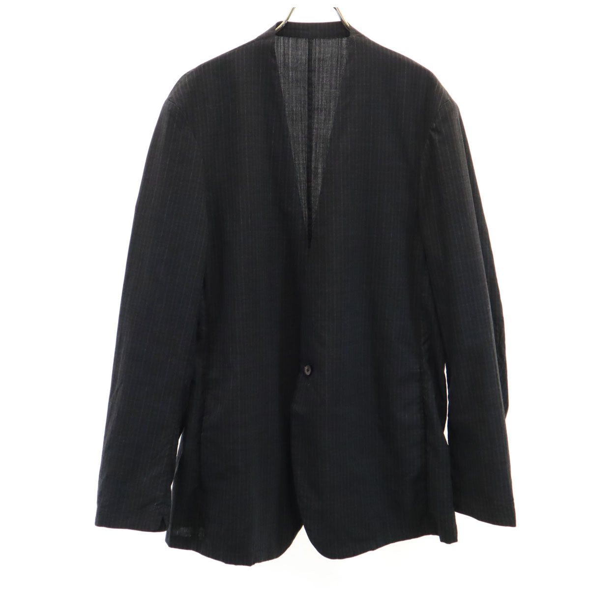 COLINA コリーナ 日本製 ストライプ柄 ノーカラージャケット L グレー メンズ