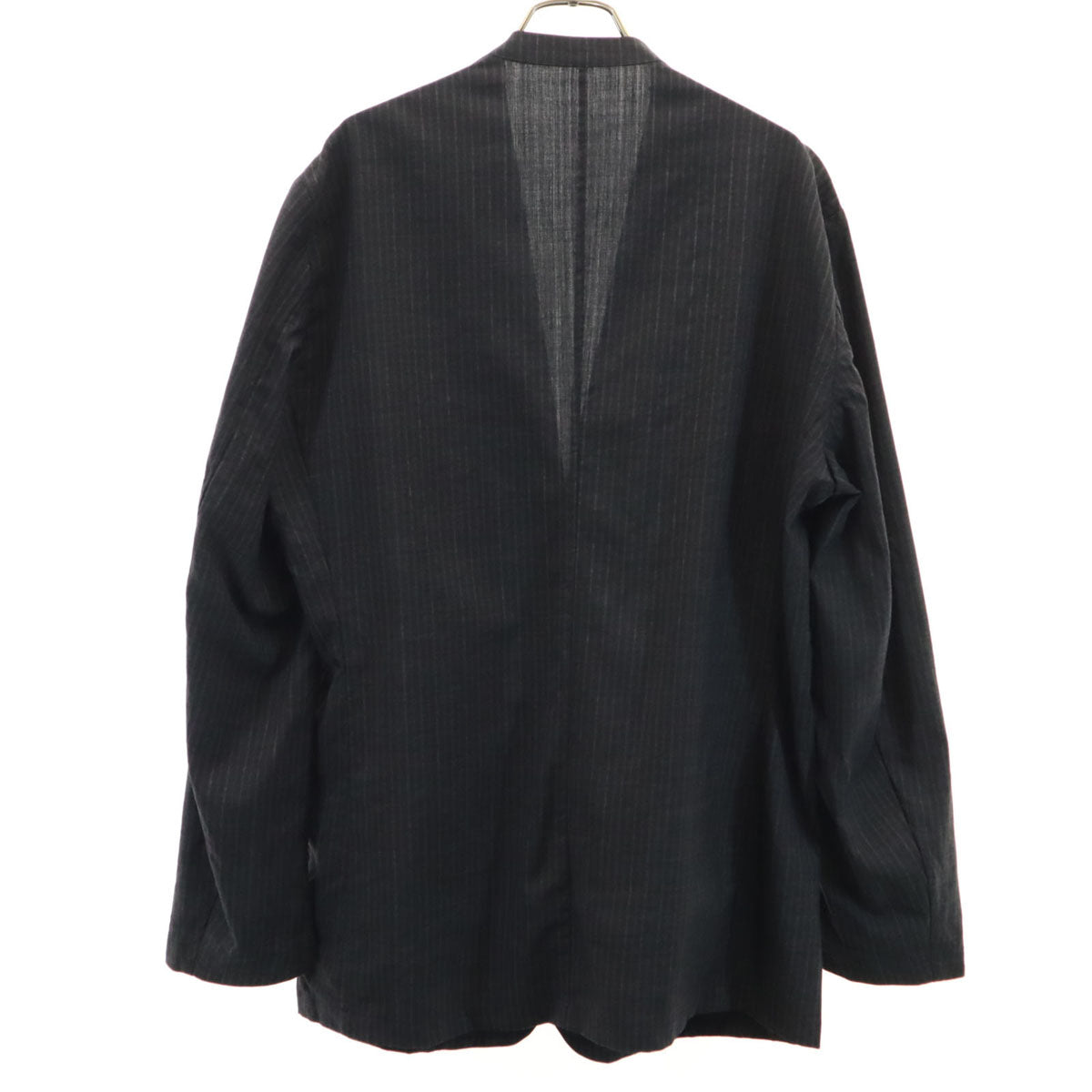 COLINA コリーナ 日本製 ストライプ柄 ノーカラージャケット L グレー メンズ