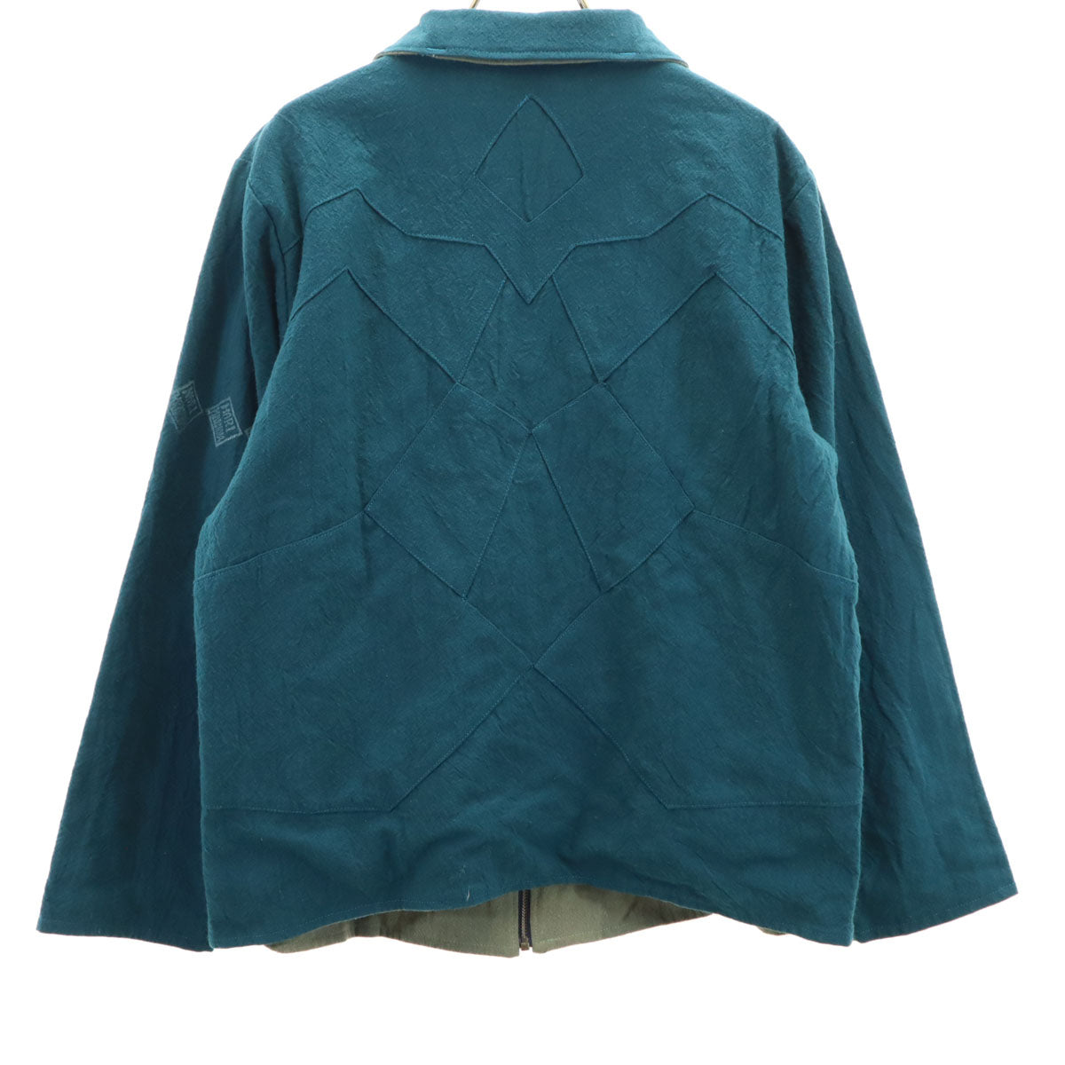 CHILLT リネンブレンド パッチワーク ジャケット L ターコイズ リバーシブル メンズ