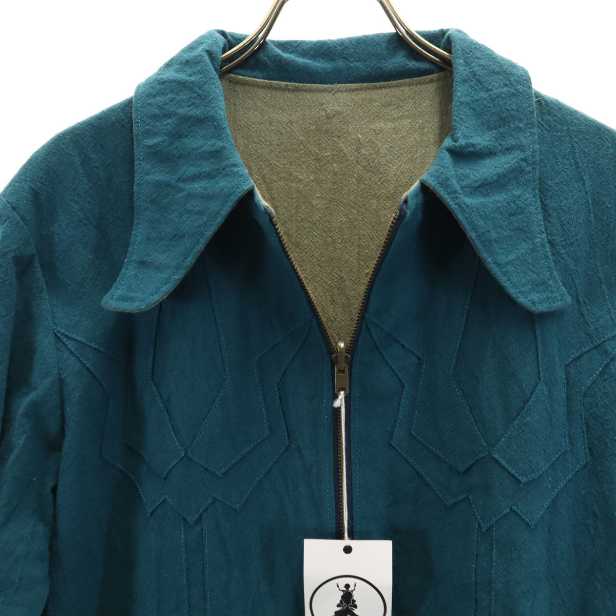 CHILLT リネンブレンド パッチワーク ジャケット L ターコイズ リバーシブル メンズ