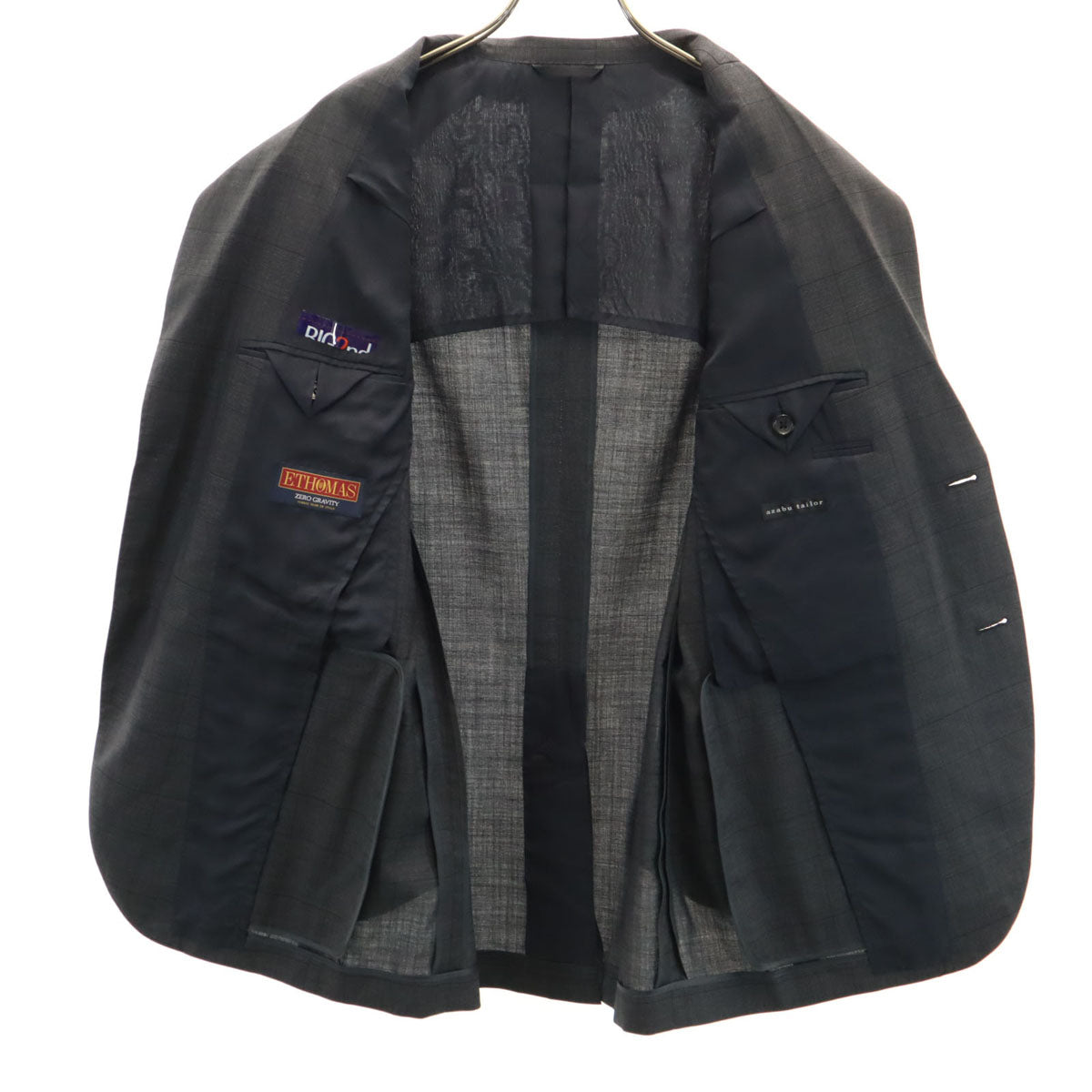 麻布テーラー アザブテーラー シルクブレンド チェック柄 E.THOMAS テーラードジャケット 46 グレー メンズ