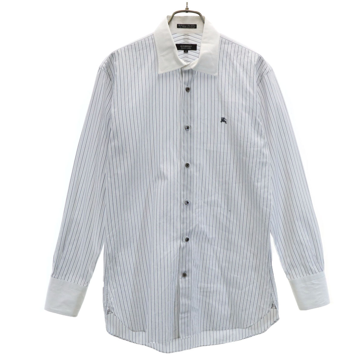 BURBERRY BLACK LABEL バーバリーブラックレーベル ストライプ柄 長袖 コットンシャツ 40 ホワイト系 三陽商会 メンズ
