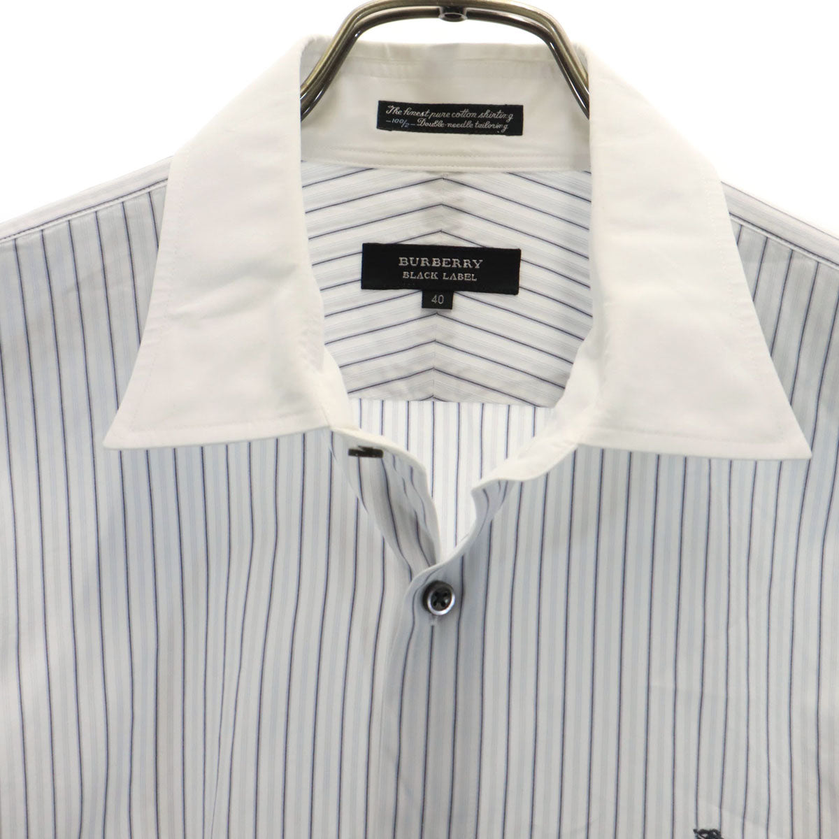 BURBERRY BLACK LABEL バーバリーブラックレーベル ストライプ柄 長袖 コットンシャツ 40 ホワイト系 三陽商会 メンズ