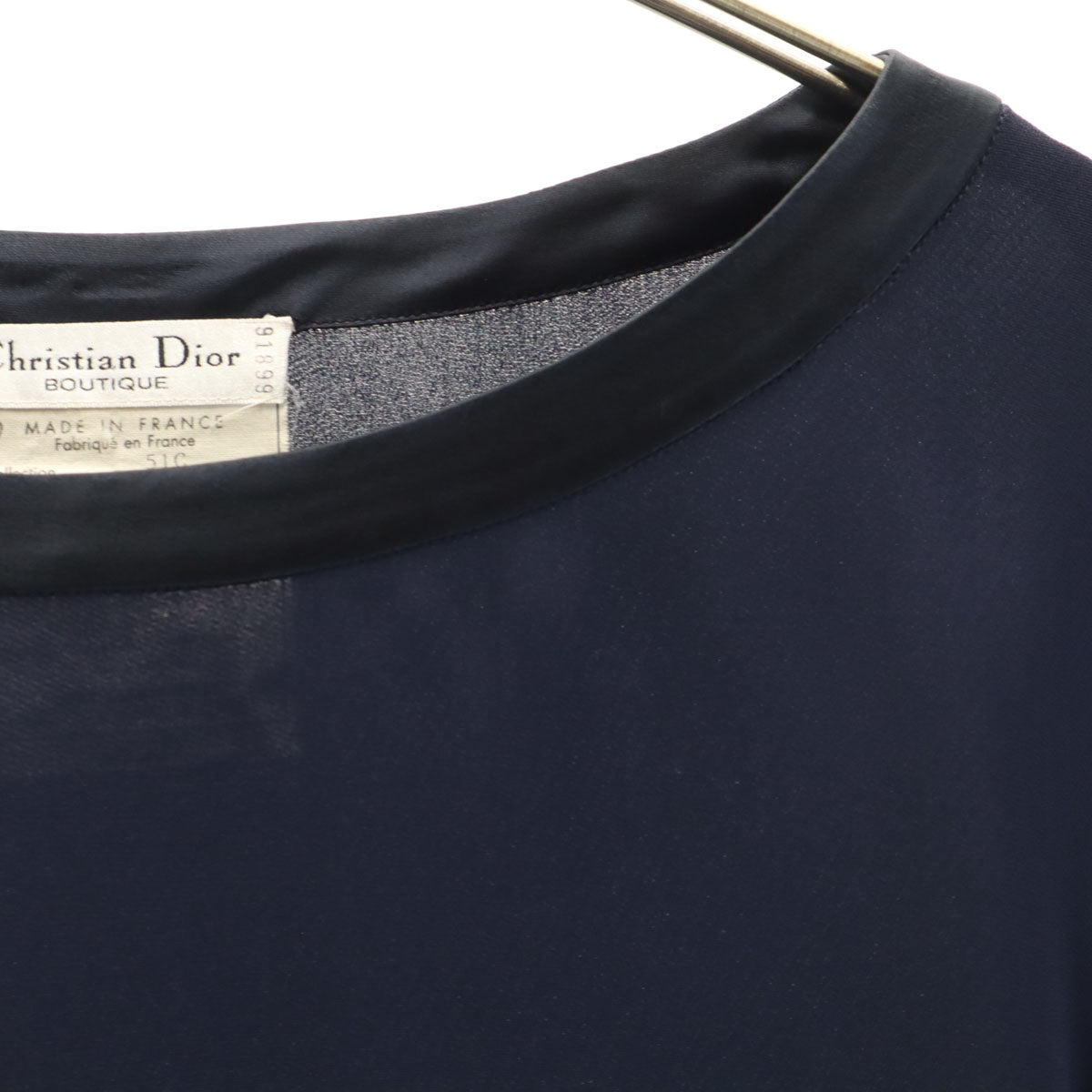 Christian Dior BOUTIQUE クリスチャンディオール ブティック フランス製 長袖 ボートネック プルオーバー ブラウス 38 ネイビー レディース