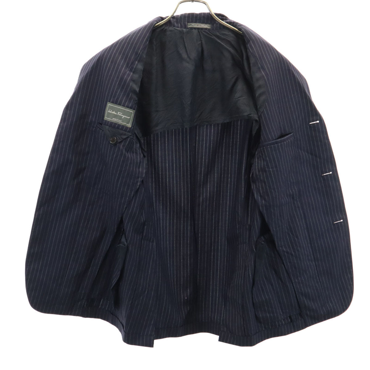 Salvatore Ferragamo サルヴァトーレフェラガモ イタリア製 ストライプ柄 テーラードジャケット 46 ネイビー ブレザー メンズ