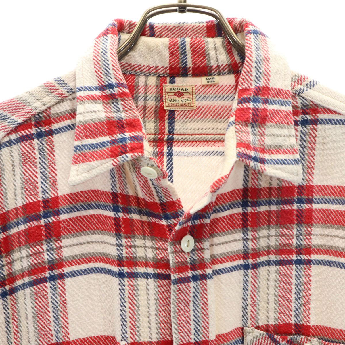 SUGAR CANE シュガーケーン チェック柄 長袖 ソフトツイル ワークシャツ L ホワイト 東洋エンタープライズ SC25930 メンズ