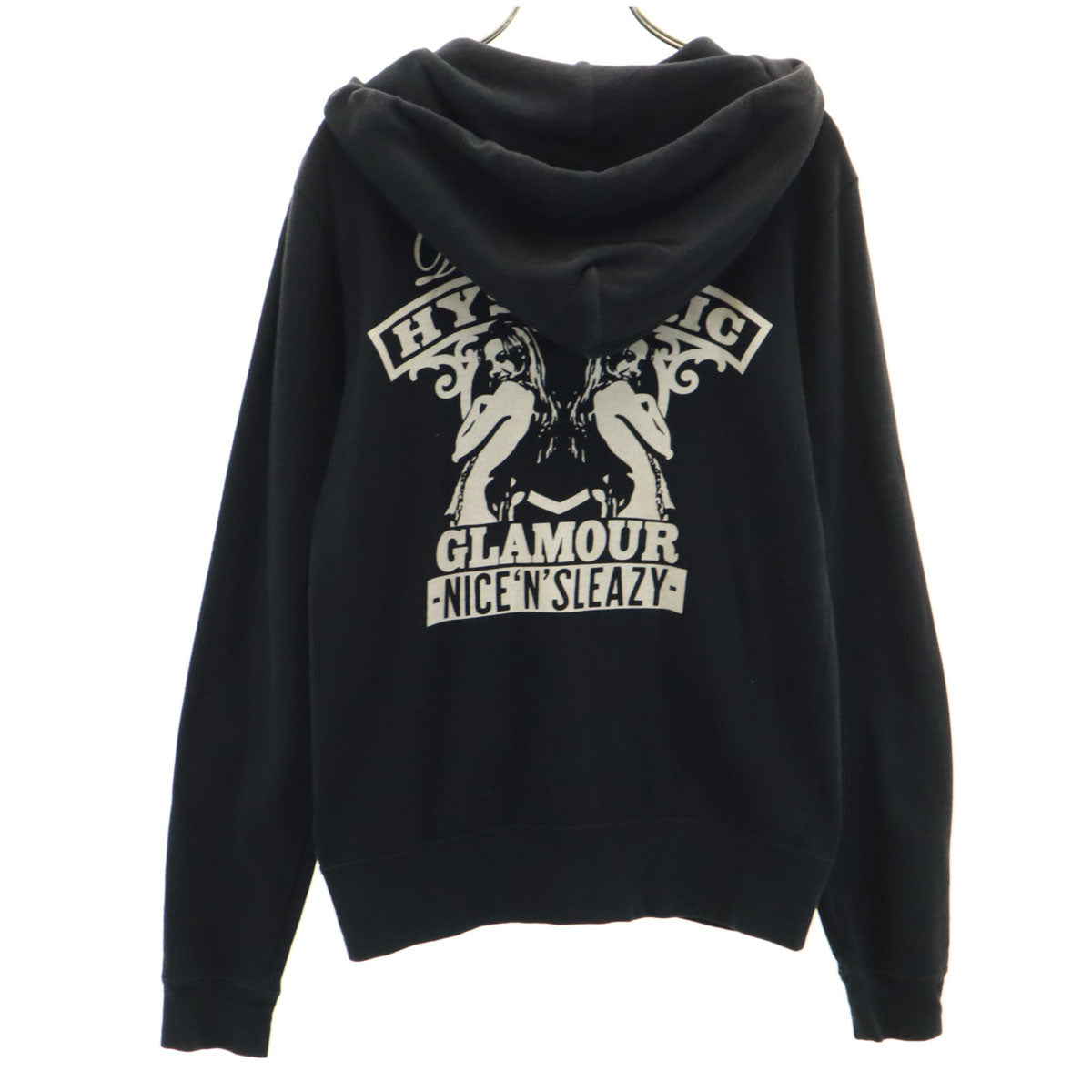 HYSTERIC GLAMOUR ヒステリックグラマー 日本製 バックプリント ピンナップガール 長袖 スウェット ジップパーカー S ブラック レディース