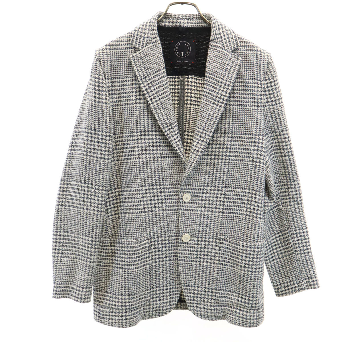 T-JACKET ティージャケット イタリア製 チェック柄 長袖 ライトツイード テーラードジャケット S ホワイト アンコン メンズ