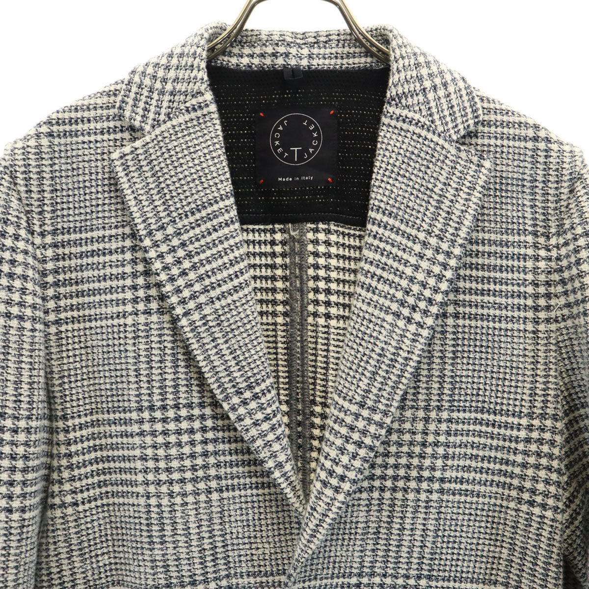 T-JACKET ティージャケット イタリア製 チェック柄 長袖 ライトツイード テーラードジャケット S ホワイト アンコン メンズ
