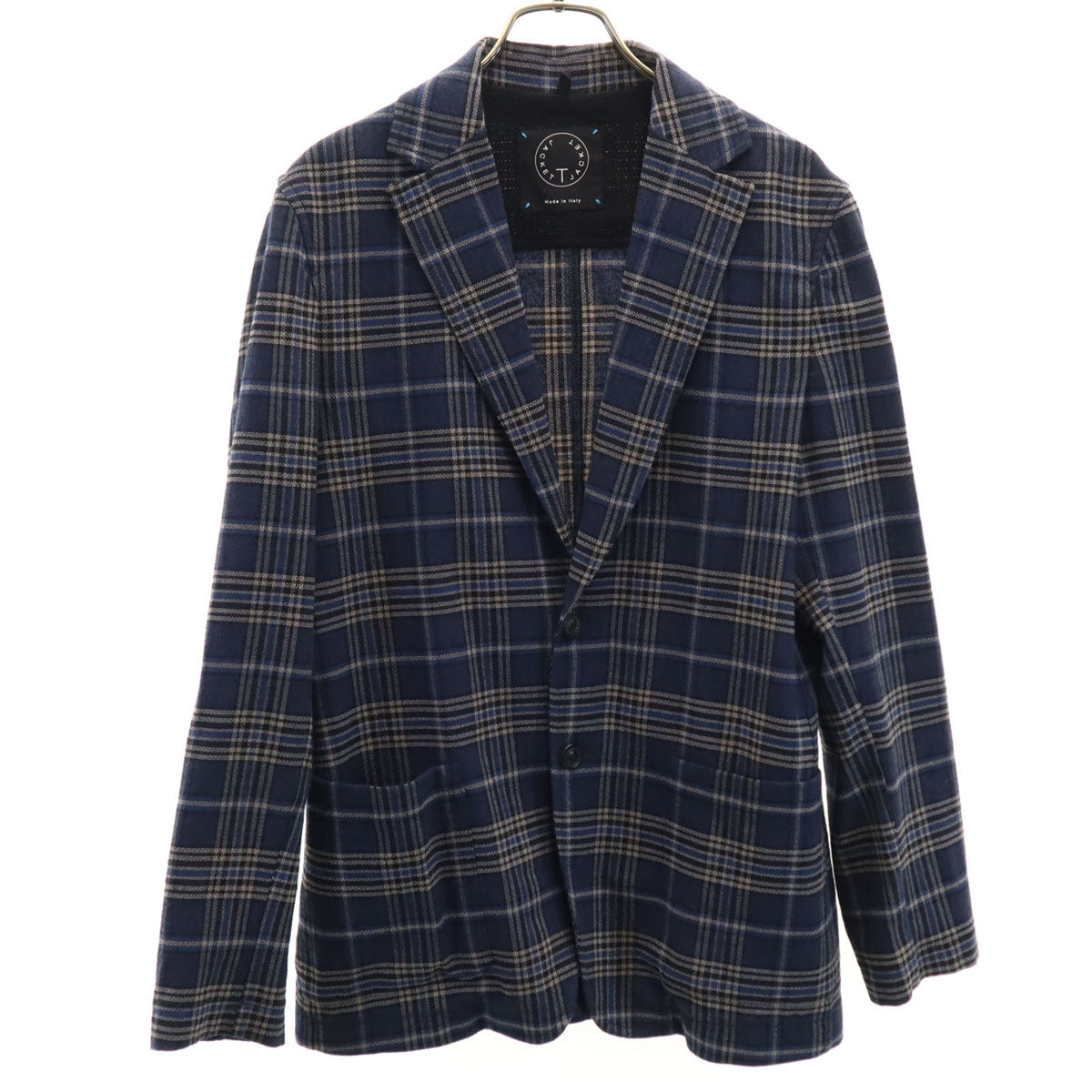 T-JACKET ティージャケット チェック柄 長袖 テーラードジャケット S ネイビー アンコン メンズ