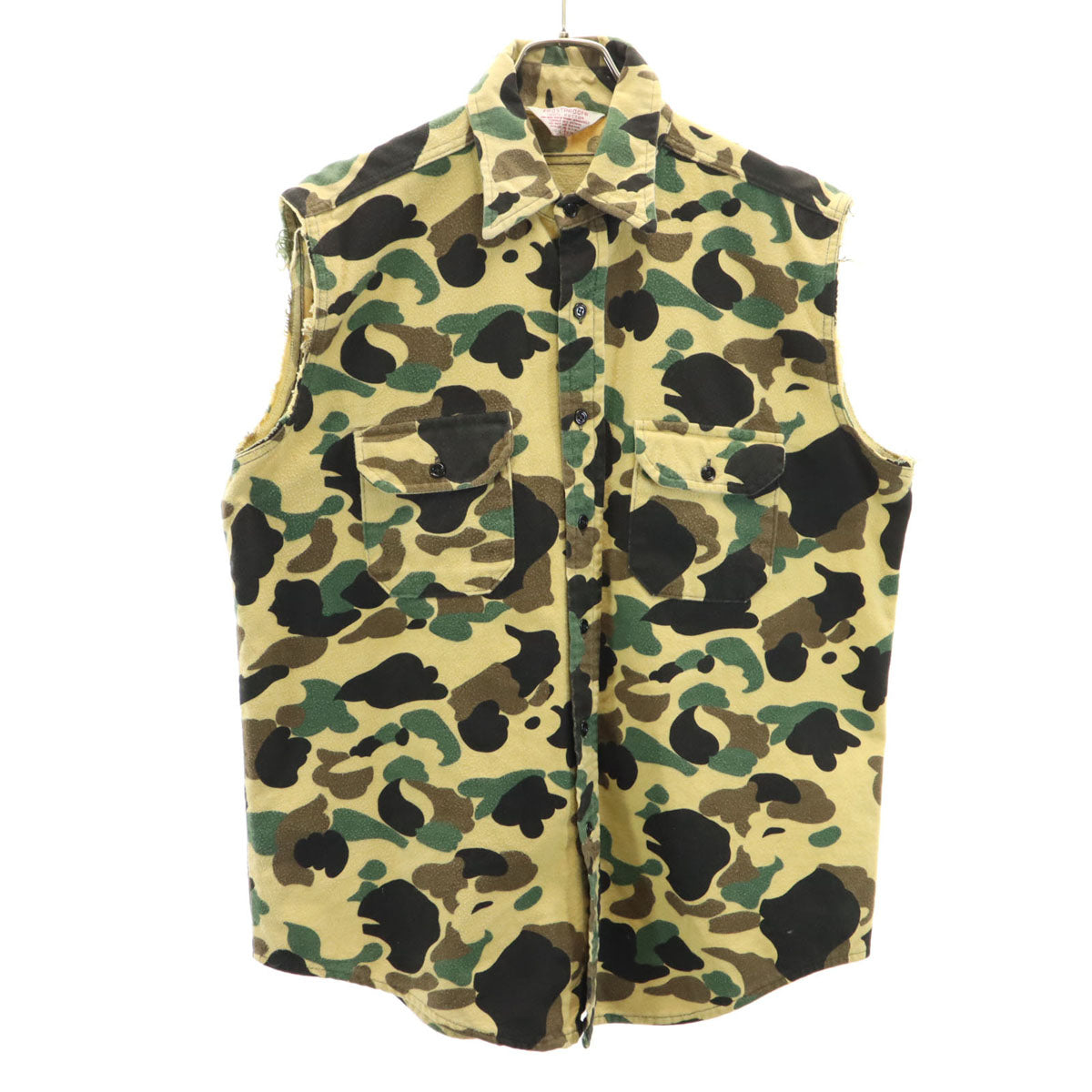 FROSTPROOF フロストプルーフ 80s USA製 ヴィンテージ カモフラ柄 シャモアクロス ベスト L イエローベージュ 迷彩 フランネル メンズ