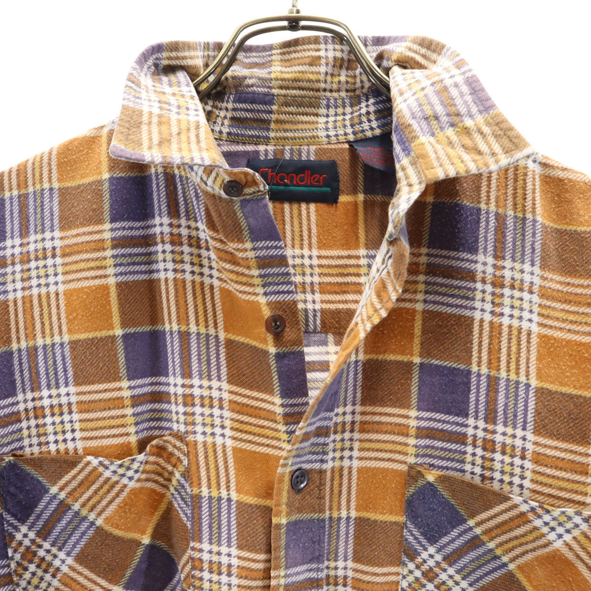 Chandler チャンドラー 90s オールド チェック 長袖 ネルシャツ M オレンジ系 メンズ