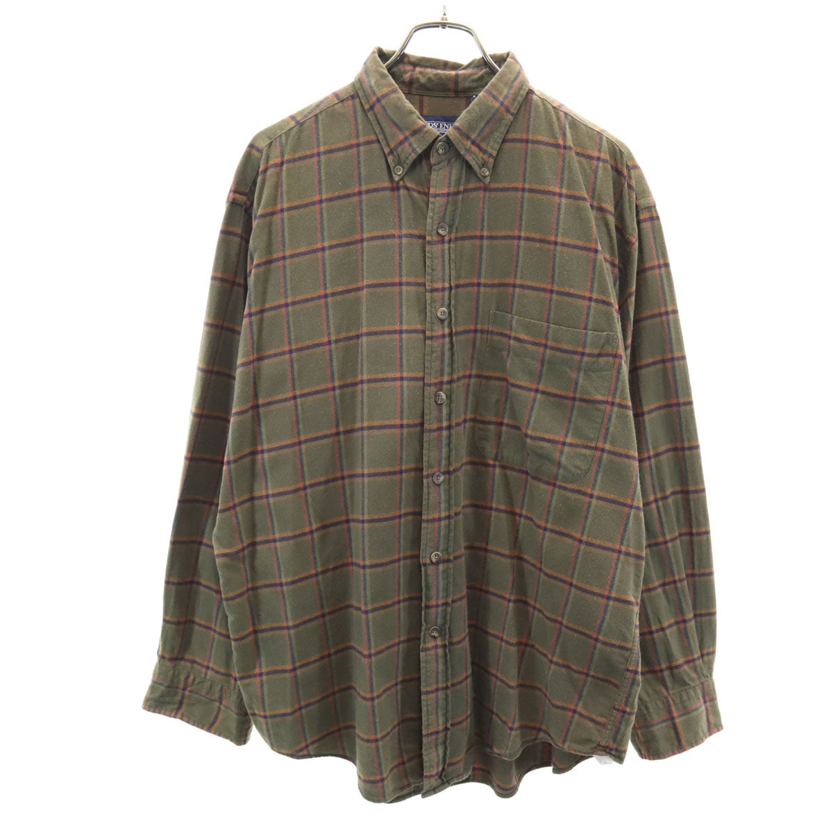LANDS' END ランズエンド 90s オールド 長袖 ネルシャツ L カーキ メンズ