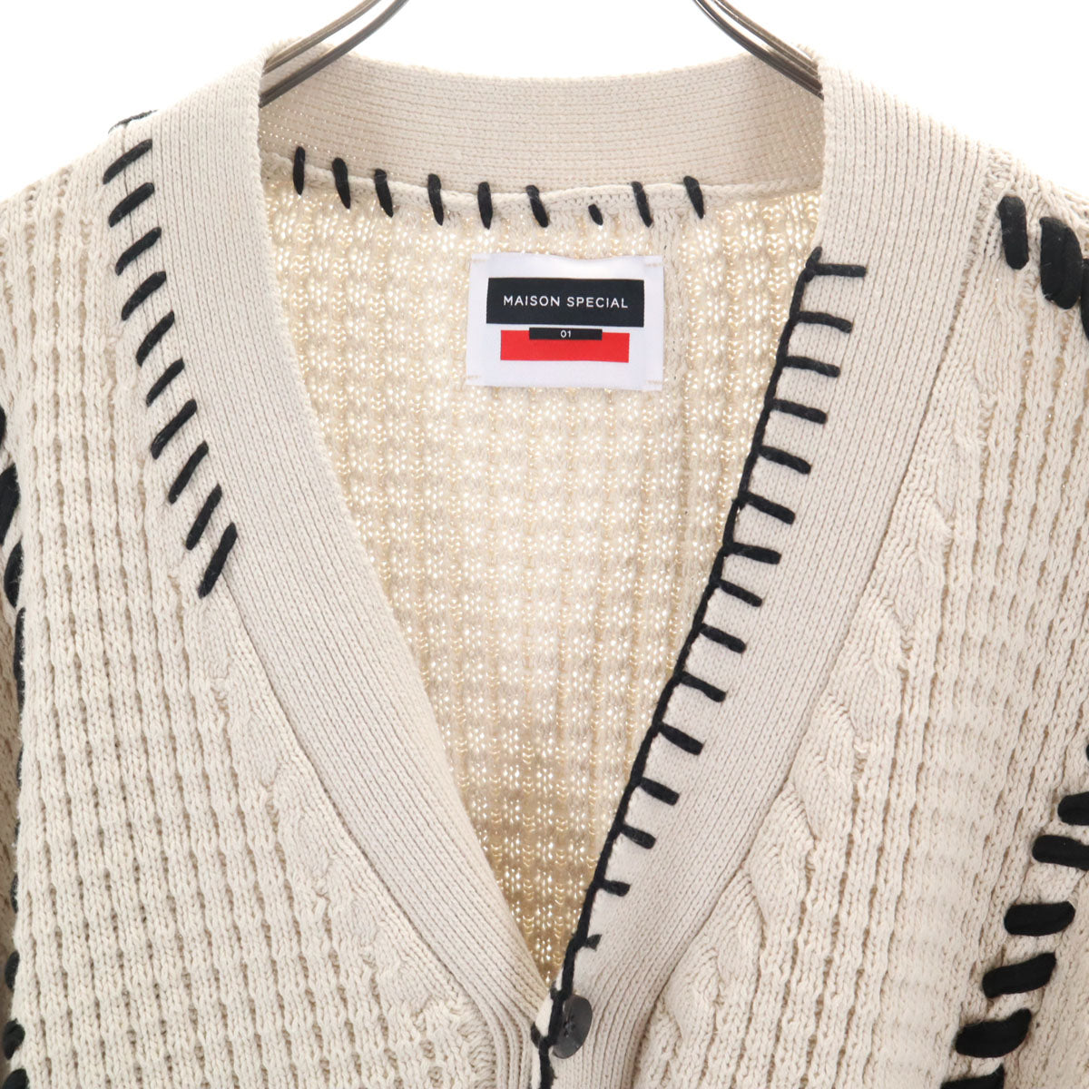 MAISON SPECIAL メゾンスペシャル 長袖 鬼ワッフルクレイジーステッチ ニットカーディガン 1 ベージュ メンズ