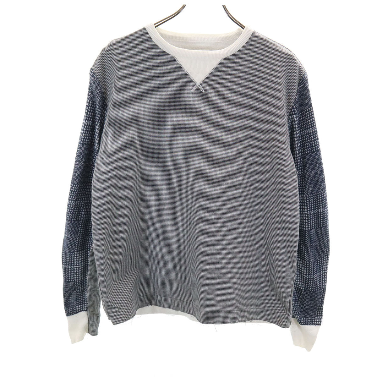Sacai サカイ 日本製 ハウンドトゥース柄 長袖 ボンディング加工 トレーナー 1 ホワイト 千鳥格子 メンズ