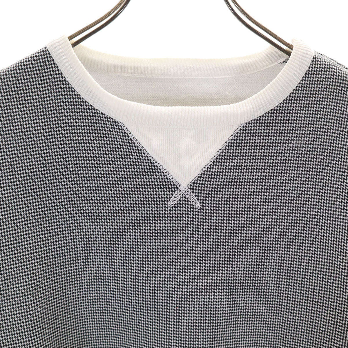 Sacai サカイ 日本製 ハウンドトゥース柄 長袖 ボンディング加工 トレーナー 1 ホワイト 千鳥格子 メンズ