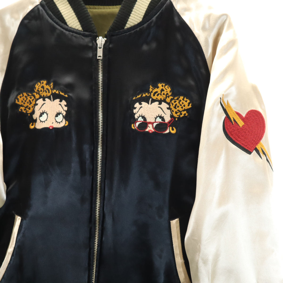 LOW BLOW KNUCKLE ローブローナックル BETTY BOOP ベティブープ コラボ リバーシブル MA-1 ジャケット M カーキ メンズ