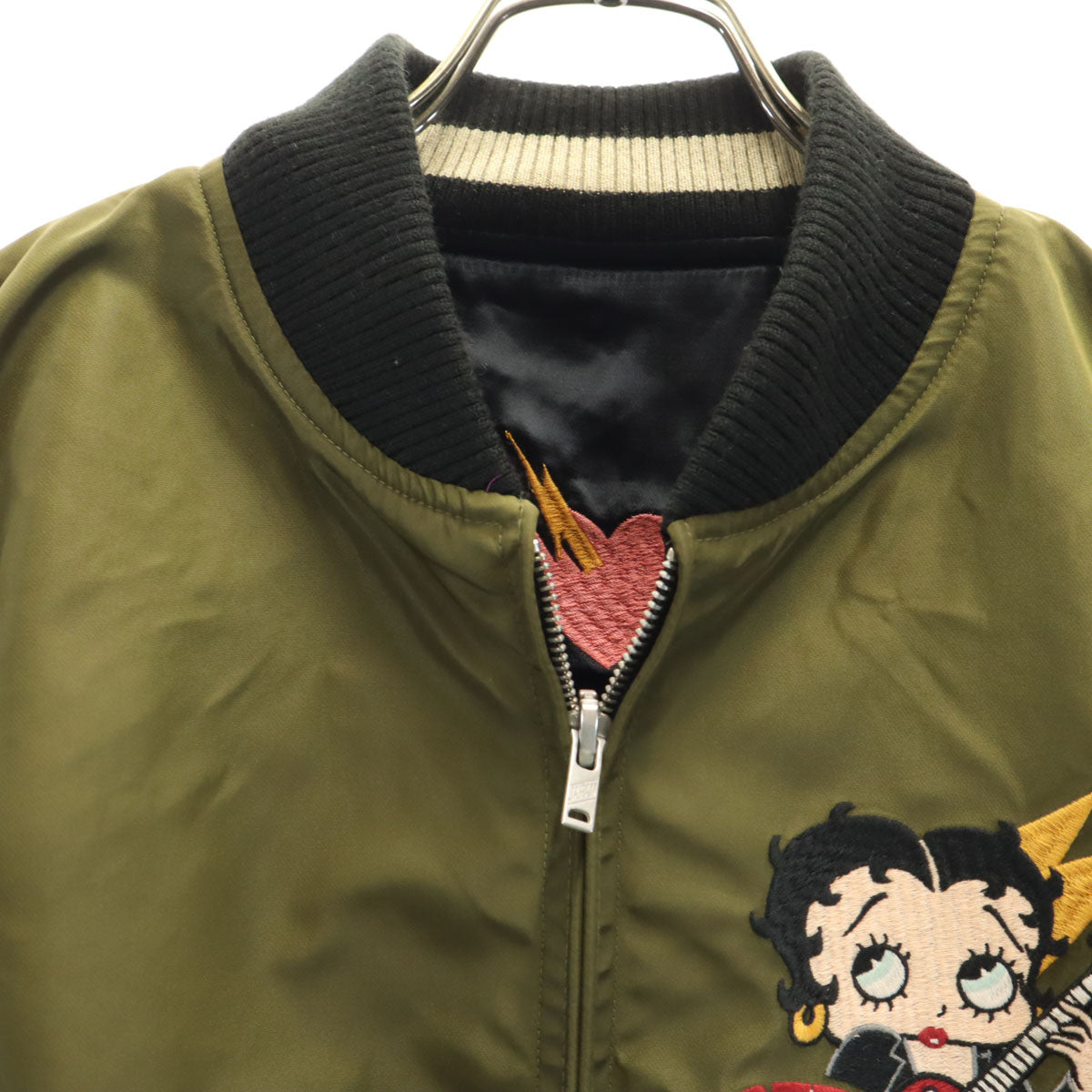 LOW BLOW KNUCKLE ローブローナックル BETTY BOOP ベティブープ コラボ リバーシブル MA-1 ジャケット M カーキ メンズ