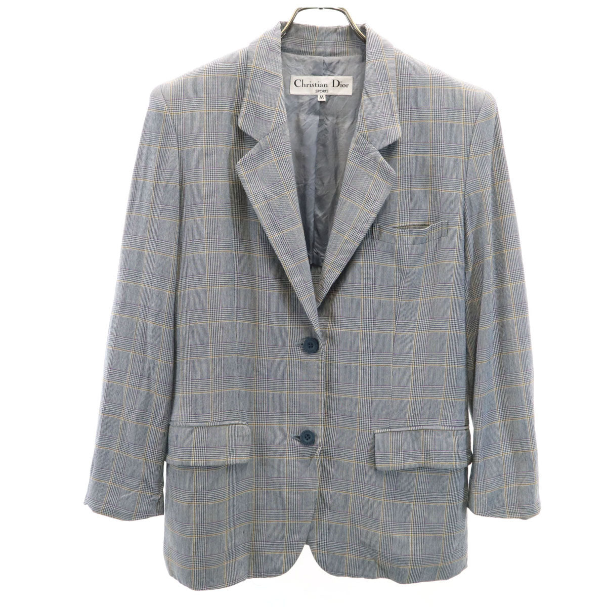 Christian Dior SPORTS クリスチャンディオール スポーツ 90s リネンブレンド オールド チェック柄 テーラードジャケット M ネイビー系 レディース