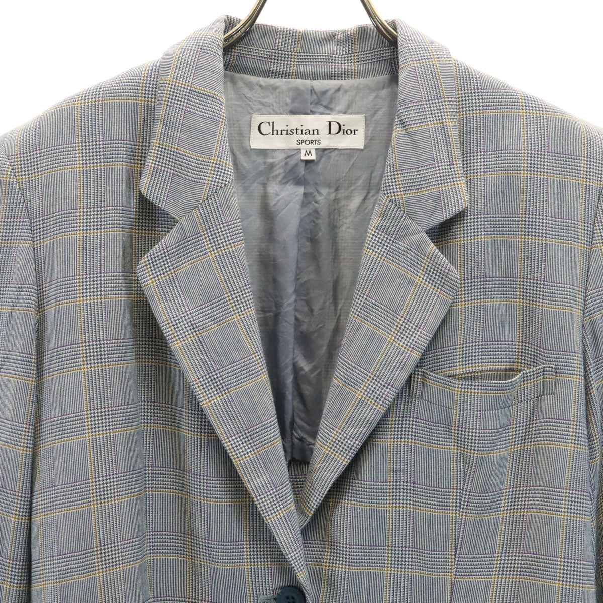 Christian Dior SPORTS クリスチャンディオール スポーツ 90s リネンブレンド オールド チェック柄 テーラードジャケット M ネイビー系 レディース