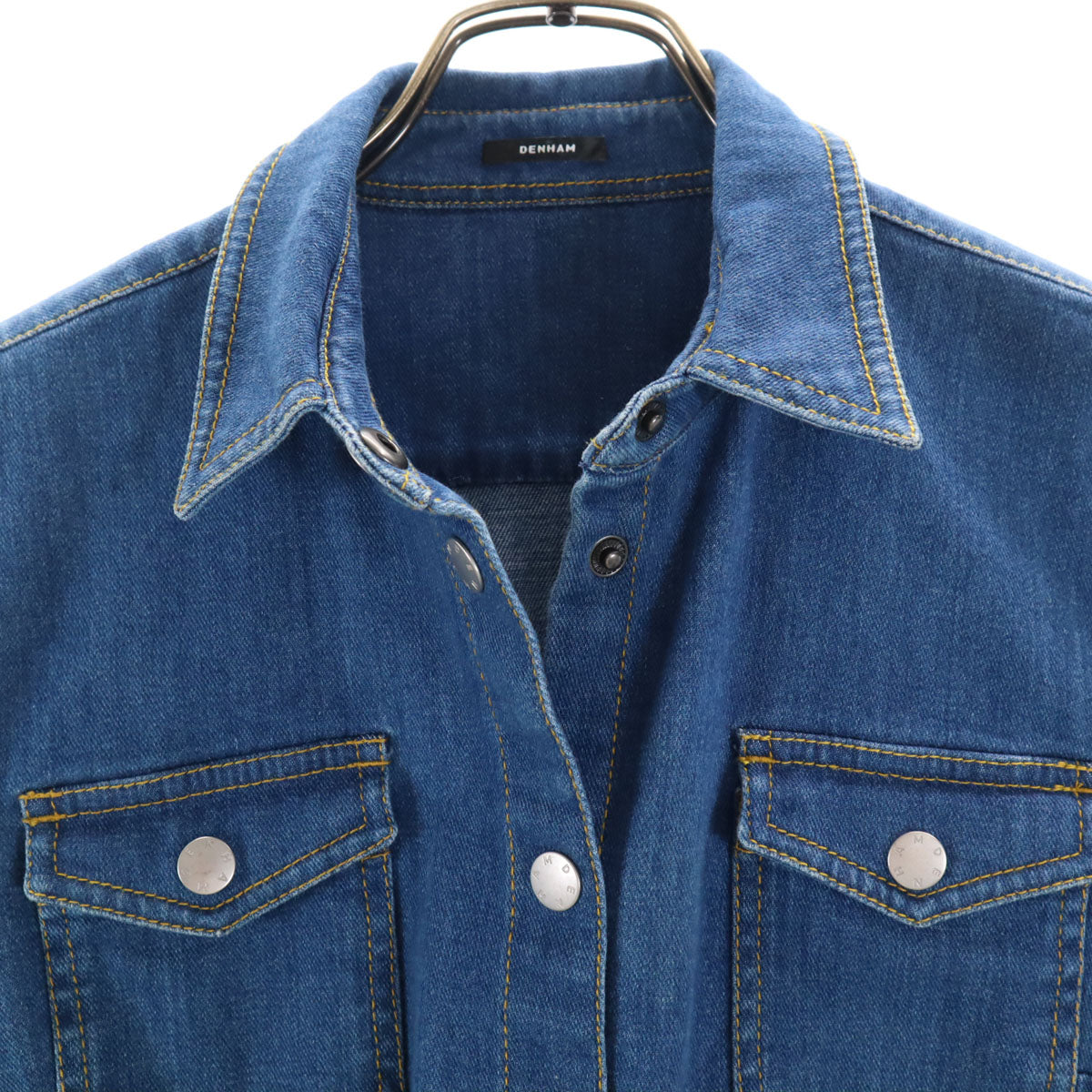 【美品】デンハム デニム シャツ ジャケット ネイティブ柄 DENHAM 黒 綿 DENHAM デンハム ポルトガル製 長袖 デニムシャツ S ウォッシュ