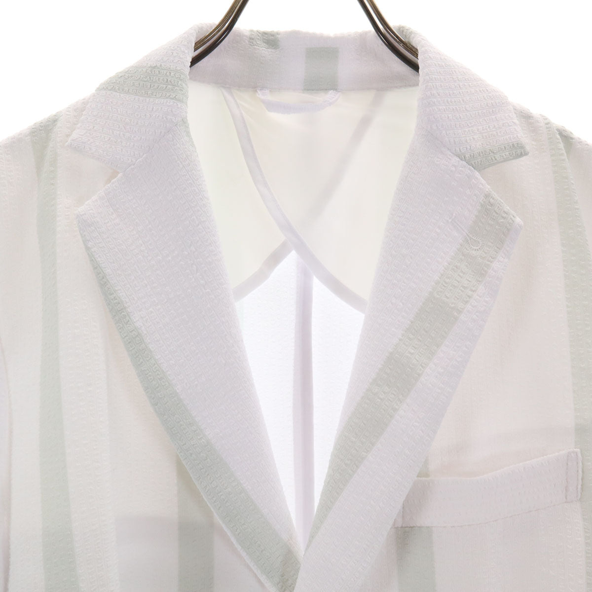 1piu1uguale3 RELAX ウノピゥウノウグァーレトレ リラックス ストライプ柄 シアサッカー テーラードジャケット XXL ホワイト メンズ