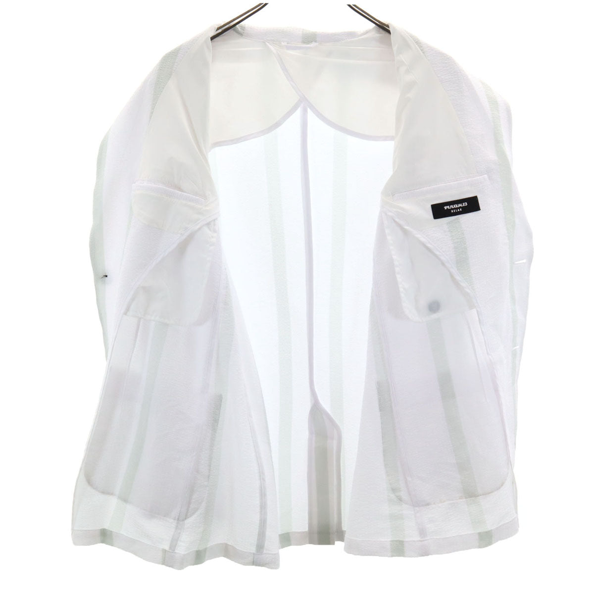 1piu1uguale3 RELAX ウノピゥウノウグァーレトレ リラックス ストライプ柄 シアサッカー テーラードジャケット XXL ホワイト メンズ