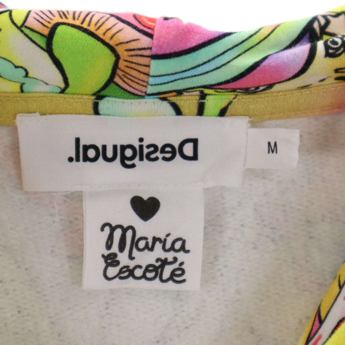 Desigual デシグアル Mar_a Escot_ マリアエスコテ コラボ ブルガリア製 SEXY PLANET アニマル柄 長袖 スウェットパーカー M マルチ 裏起毛 レディース