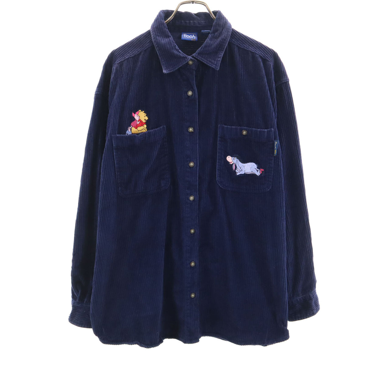 Pooh プー くまのプーさん刺繍 長袖 コーデュロイシャツ XL ネイビー DISNEY ディズニー メンズ