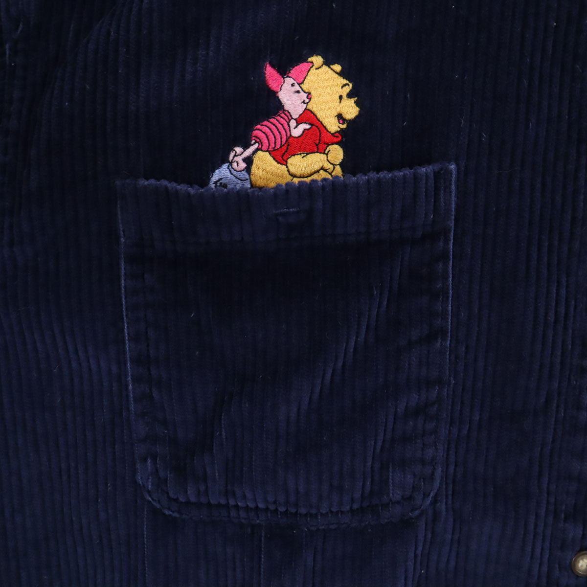 Pooh プー くまのプーさん刺繍 長袖 コーデュロイシャツ XL ネイビー DISNEY ディズニー メンズ