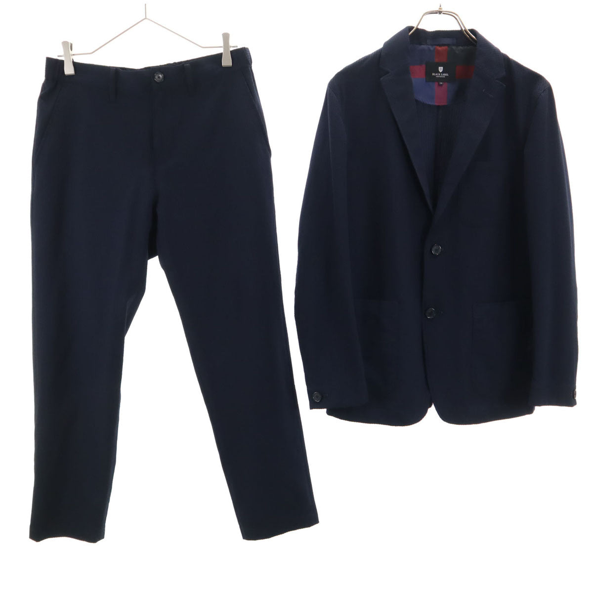 BLACK LABEL CRESTBRIDGE ブラックレーベルクレストブリッジ シアサッカー テーラードジャケット 上下 セットアップ M ネイビー系 メンズ