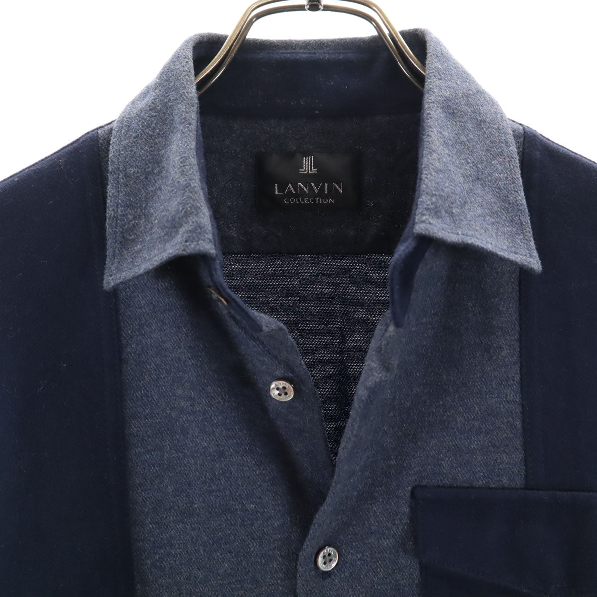 LANVIN LA COLLECTION ランバンコレクション 日本製 長袖 ネルシャツ M ネイビー メンズ